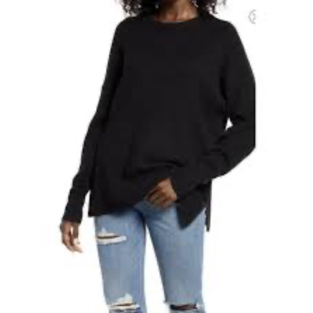 Treasure & Bond Crew Neck Sweater, So Soft, Wool Blend, Black, Size M Oversized